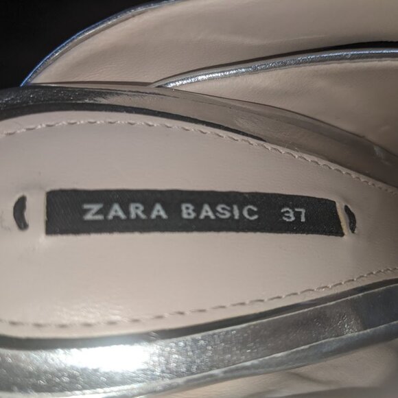 ZARA Silver Slip-On Helled Sandal Size 37 (US &) NEW NWOT - Picture 6 of 12